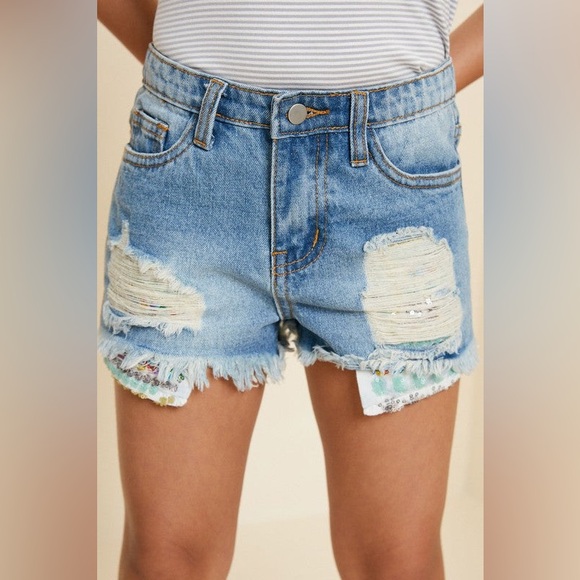 Hayden Other - Excellent Condition Hayden Girls Distressed Sequin Denim Shorts size: 13/14